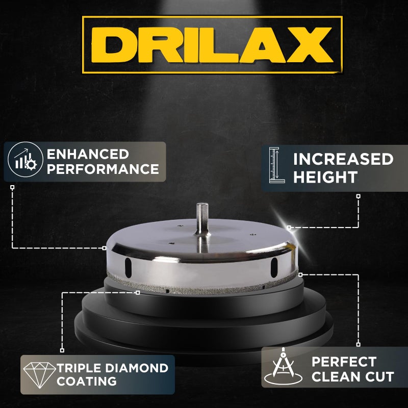 Drilax 7.5 Inch Diamond Hole Saw | Solid Steel Core Bit for Toilet Flanges, Large Floor Drains, Tile, Granite & Glass | 3/8" Shank - Image 2